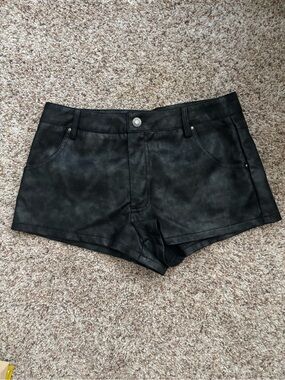 Black Faux-Leather Mini Shorts with Front Pocket Detail